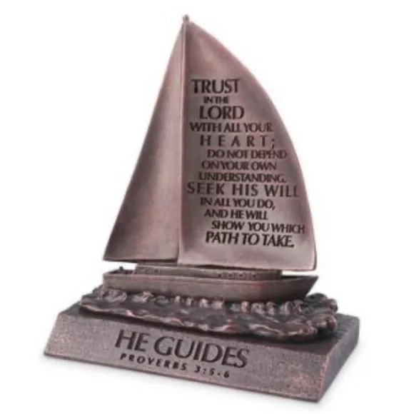 He Guides, Trust In the Lord, Sailboat Sculpture, Small - Picture 1 of 7